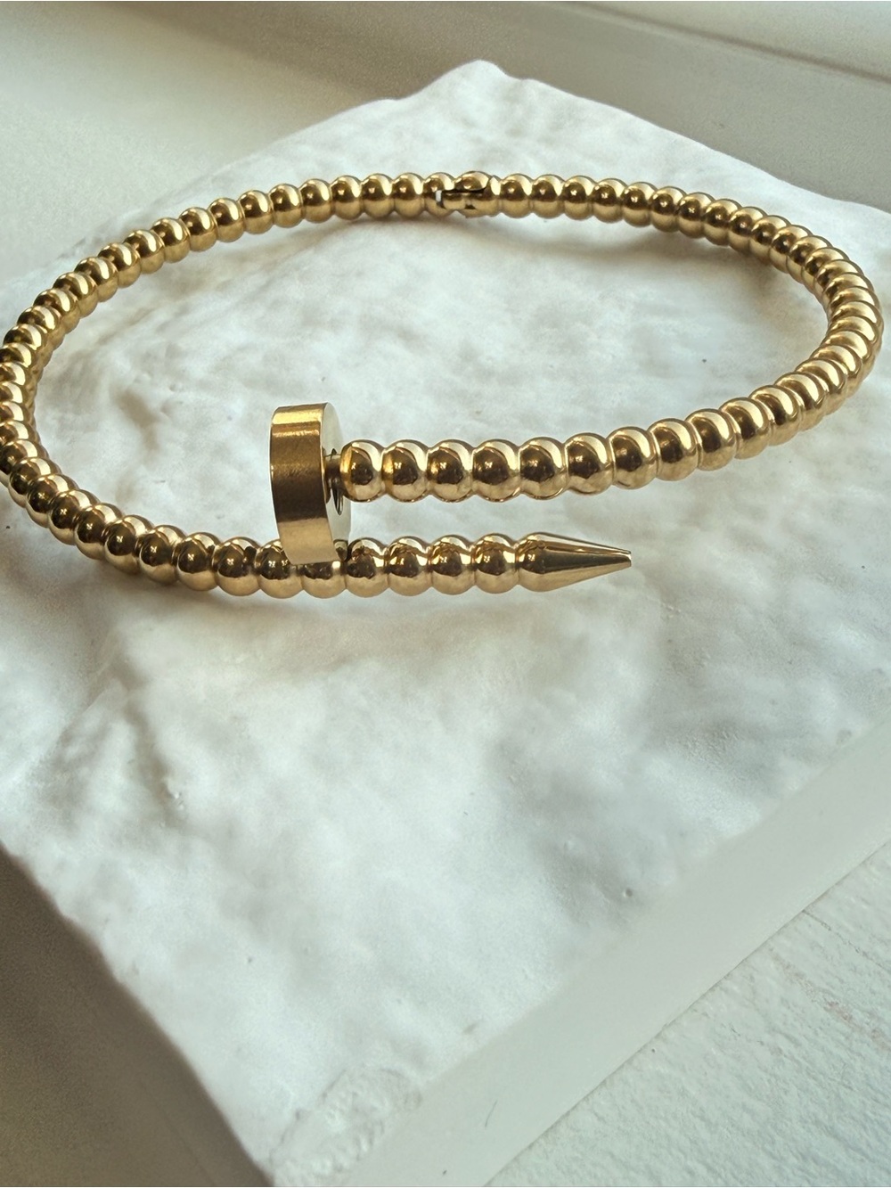 Gold Plated Beaded Nail-Style Bangle Bracelet size 7
